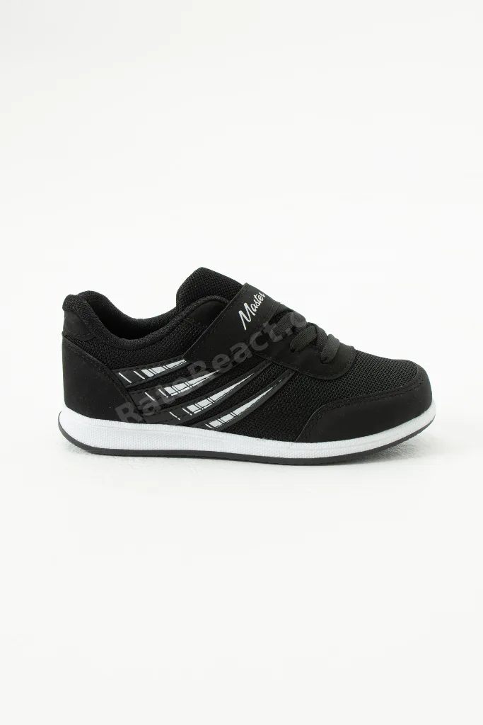 Çocuk Siyah Beyaz Bağcıklı Tek Cırtlı Esnek Hafif Nefes Alabilen Unisex Fileli Sneaker Spor Ayakkabı