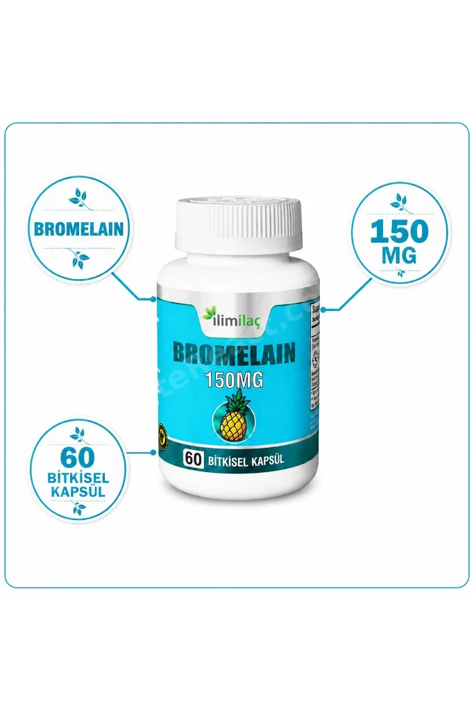 Bromelain 150 mg 60 Bitkisel Kapsül – Bromelain Takviye Edici Gıda