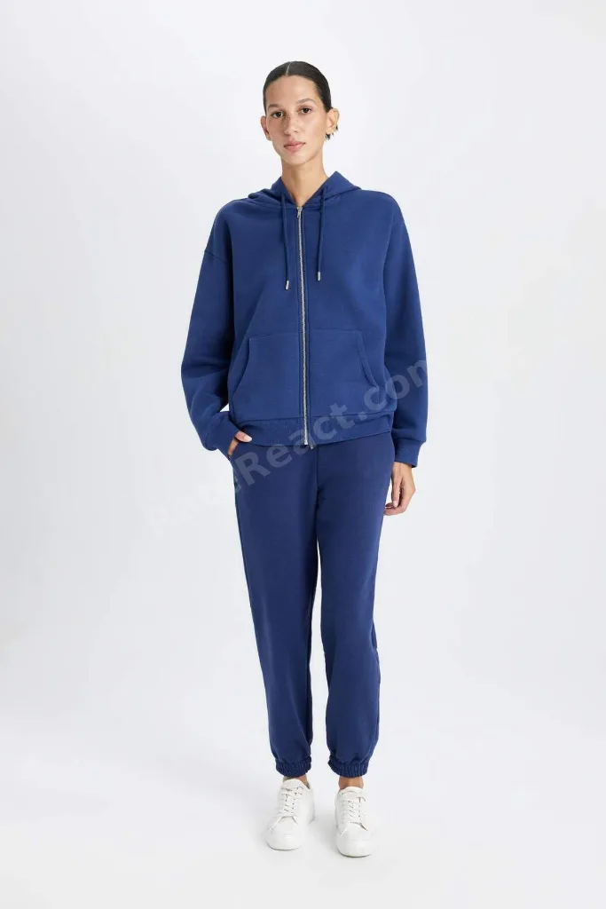 Relax Fit Kapüşonlu Cepli Basıc Fermuarlı Sweatshirt C1809AX24WN