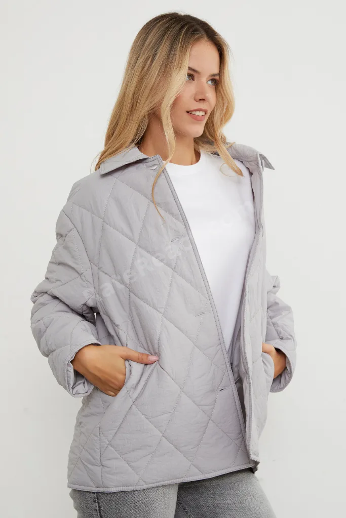 Kapitone Desenli Oversize Düğmeli Mont
