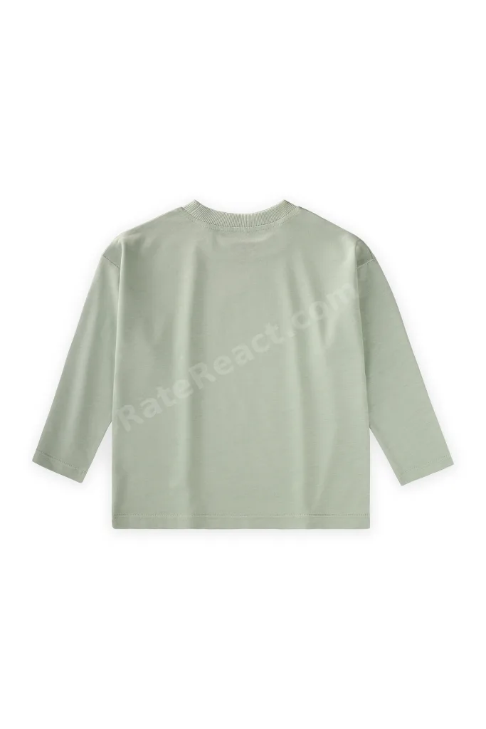 Sloganlı Uzun Kollu T-Shirt 2-10 Yaş Su Yeşili
