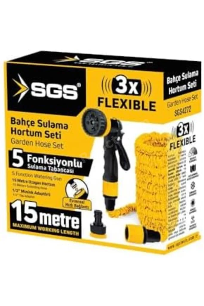 TTKTEKNOLOJİ SGS 7 Fonksiyonlu Bahçe Sulama Hortum Seti, 5-15 Metre, Çok Amaçlı Su Tabancası, Model