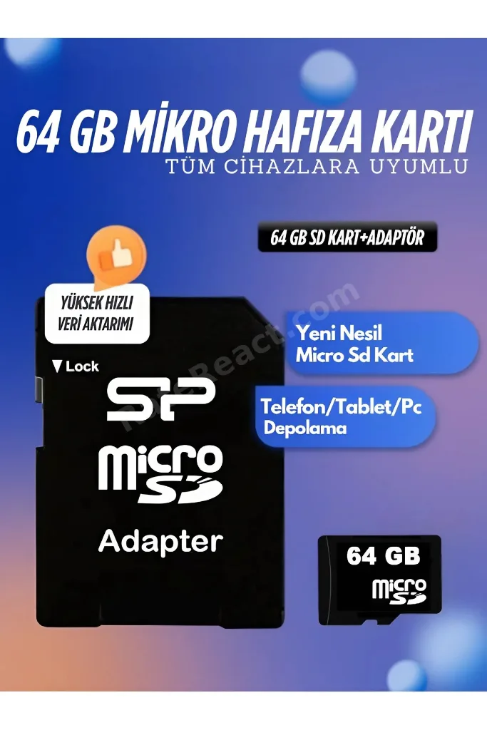 64 Gb Micro Sd Kart Veri Aktarımı-Depolama Hafıza Kartı Tüm Cihazlara Uyumlu Adaptörlü Memory
