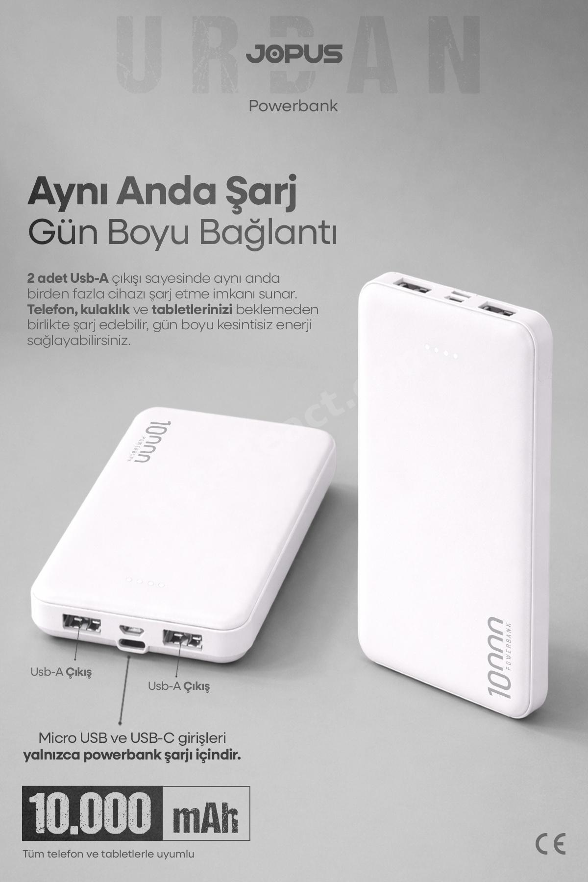 10000mAh Powerbank - Led Işık Göstergeli - Taşınabilir Şarj Cihazı - Beyaz JP-P10