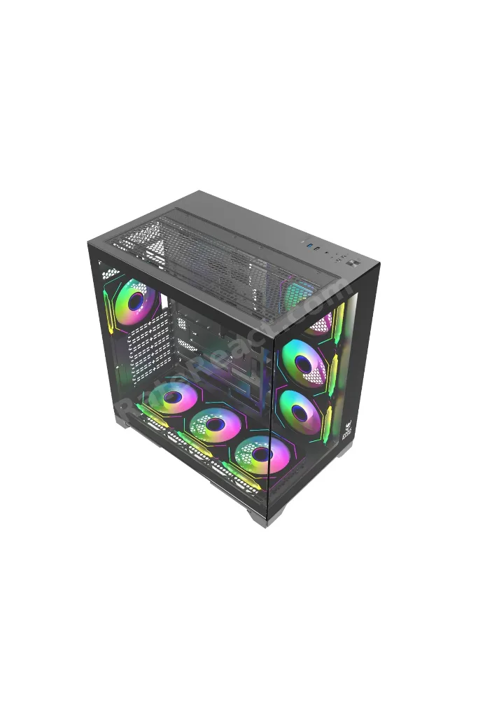 Siyah RGB 7 Fanlı 7x120mm Kumanda + Tuş RGB Kontrollü 1x Type-C 2x Usb Gaming Akvaryum Kasa