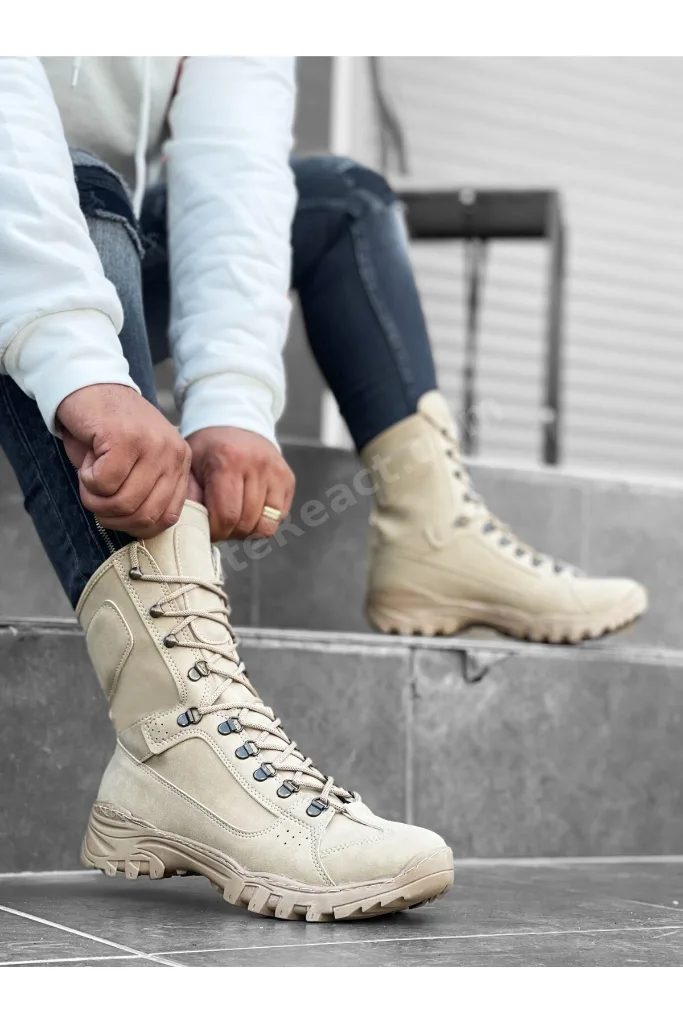 Ba0605 Bağcıklı Krem Askeri Postal Bot