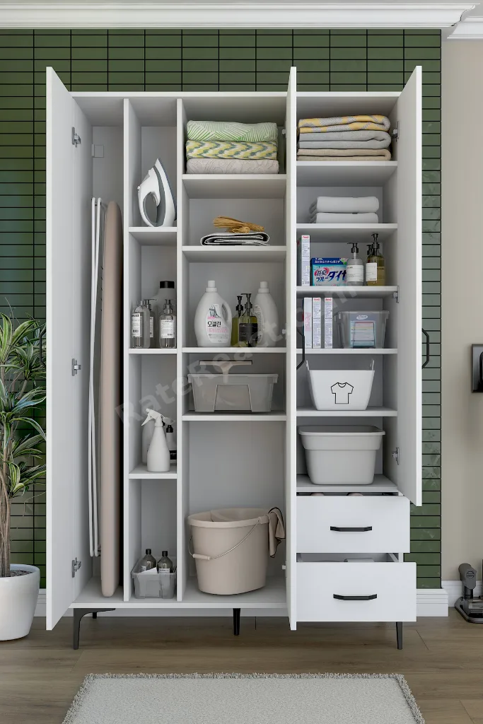 Rani KC105 Banyo Dolabı 3 Kapaklı 13 Raflı 2 Çekmeceli Çok Amaçlı Dolap Beyaz