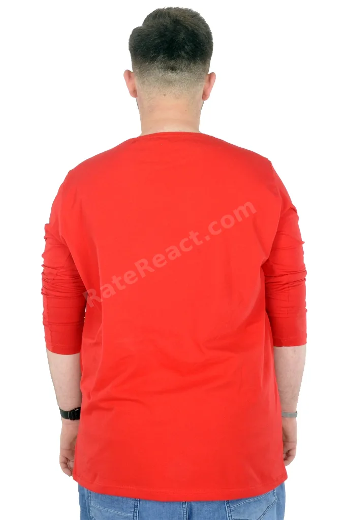 Mode XL Büyük Beden Erkek Tshirt Likralı Bisiklet Yaka 20102 Kırmızı