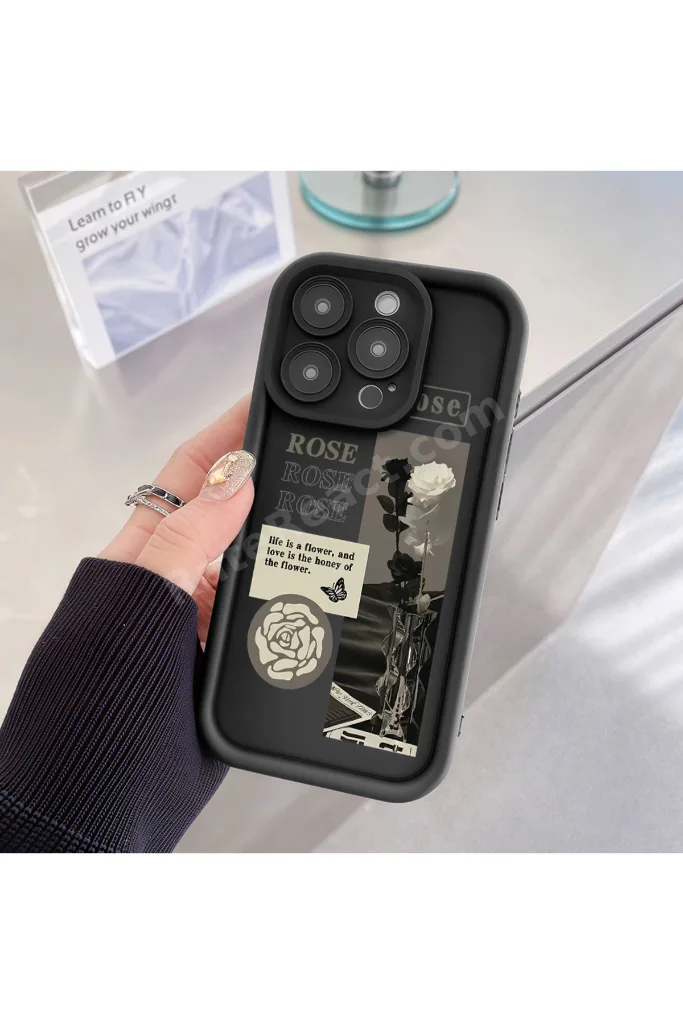 Redmi 9C Uyumlu, şık gül desenli, yüksek kaliteli silikon telefon kılıfı.