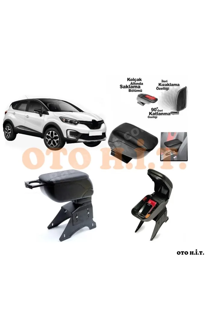 RENAULT CAPTUR Uyumlu Kol Dayama Ve Kolçak Sürgülü Bardaklıklı Ayarlanabilir Siyah Deri