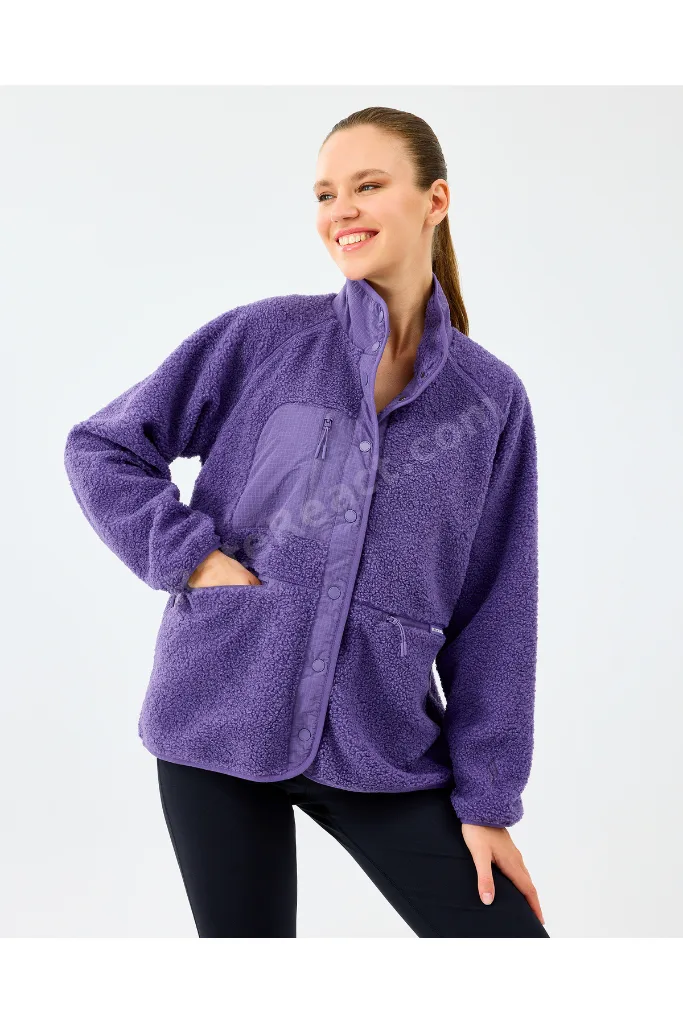 W Woven Detailed Pull Over Sherpa Kadın Mor Mont S2520218-0277