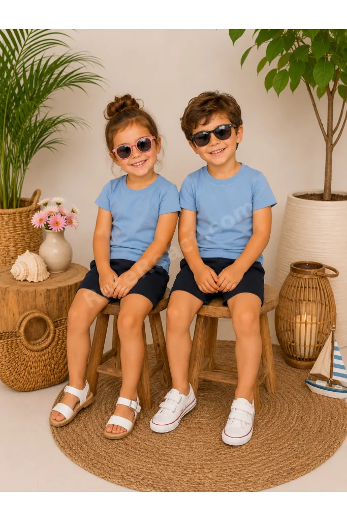 Unisex Yazlık Çocuk Bebek Takımı Kısa Kollu Basic Tişört ve Şort Seti