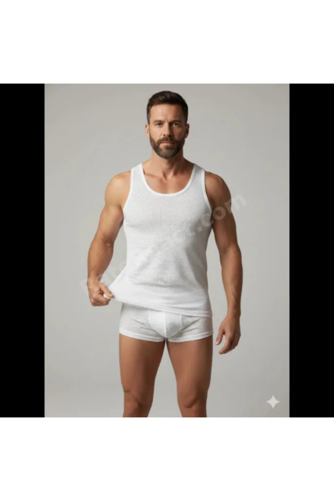 Erkek Beyaz File Tank Top Boxer Takımı