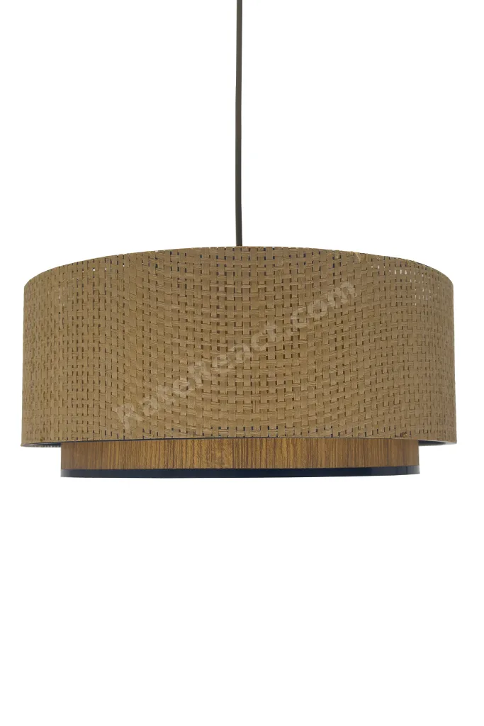 Modern Doğal Hazeran Rattan Hasır Avize, Ahşap Desenli