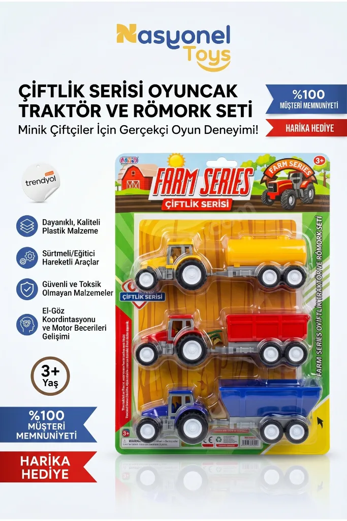 Çiftlik Serisi Oyuncak Traktör ve Römork Seti Çocuklar İçin Eğitici ve Eğlenceli Oyun Seti