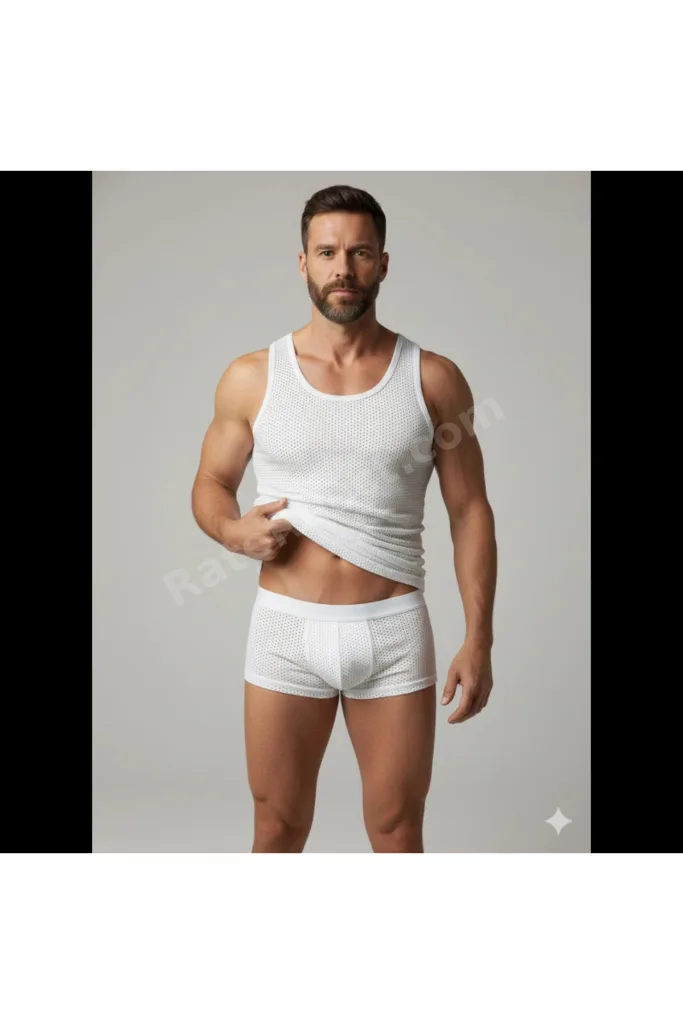 Erkek Beyaz File Tank Top Boxer Takımı
