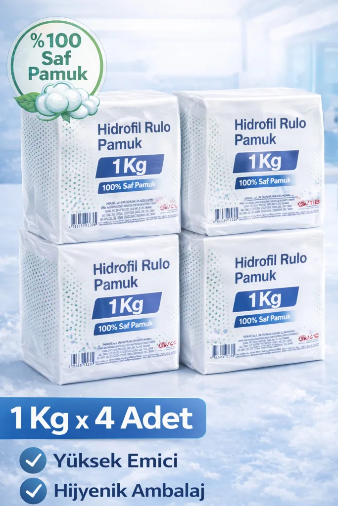 Hidrofil Rulo Pamuk 1 Kg x 4 Adet Saf Pamuk Yüksek Emici Medikal ve Kozmetik Kullanım