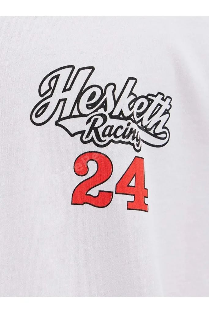 M0613352 Hasketti 24 Racing Baskılı Tişört Erkek T-Shirt BEYAZ