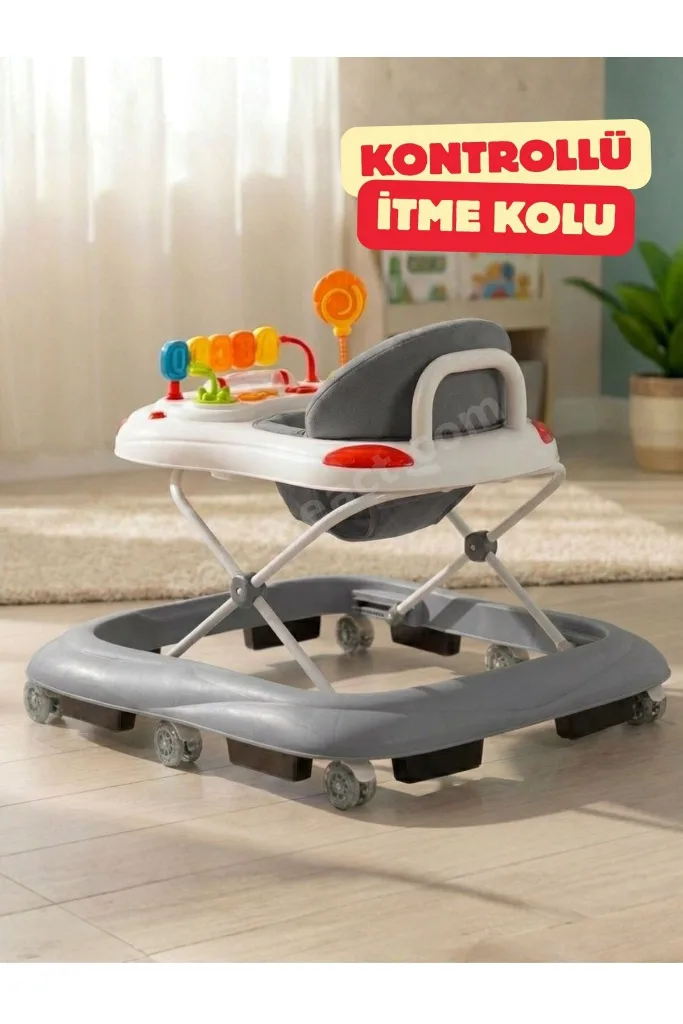 3 kademeli Kontrollü İtme Kollu Bebek Yürüteç | Oyuncaklı, Güvenli ve Ergonomik