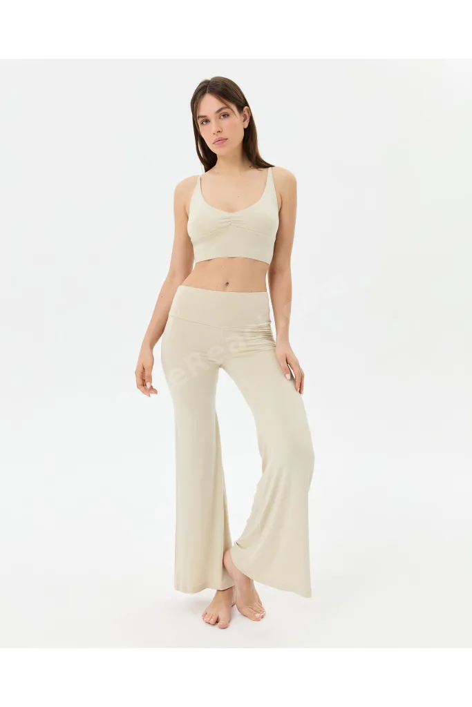 Krem Şortlu Yoga Pantolon İnce Dökümlü Yoga Pantolon