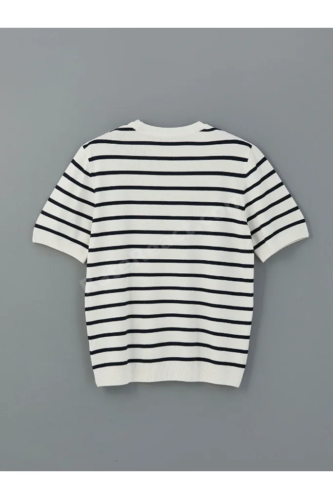 Timeless Clothing & Zamansız Seçimler Sıfır Roba Yaka Kısa Kollu Çizgili Erkek Triko Kazak