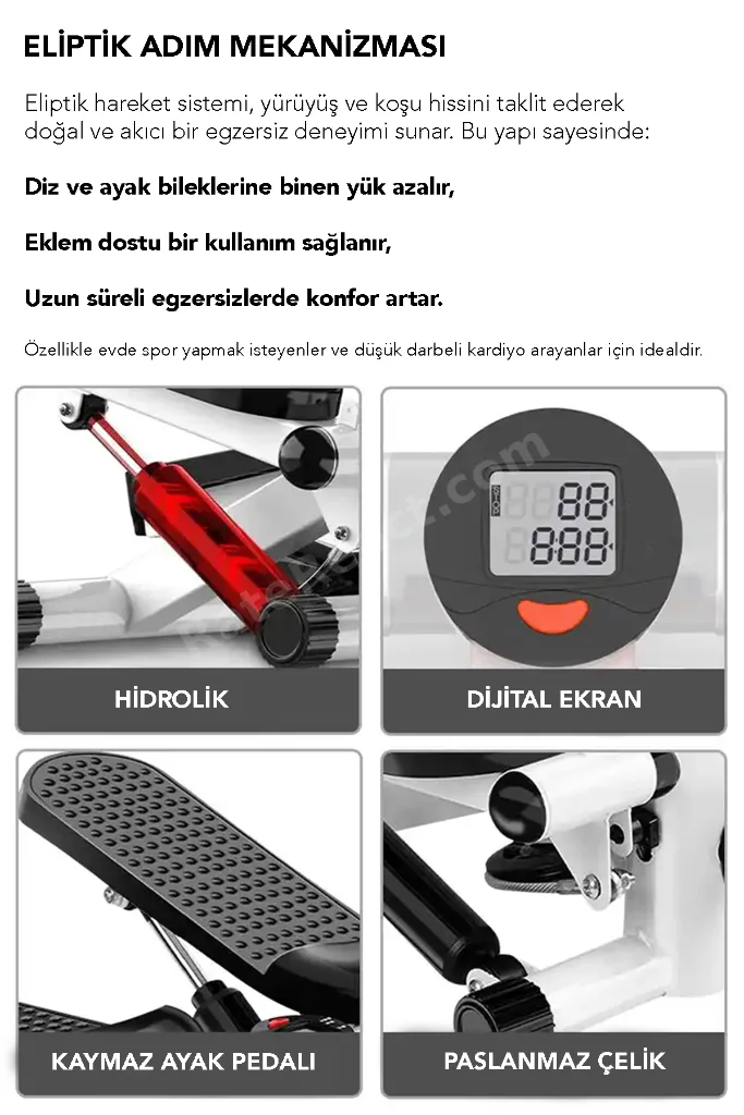 Direnç İpli Eliptik Bisiklet - Dijital Göstergeli Kaymaz Ayak Pedallı Eliptik Kondisyon Bisikleti