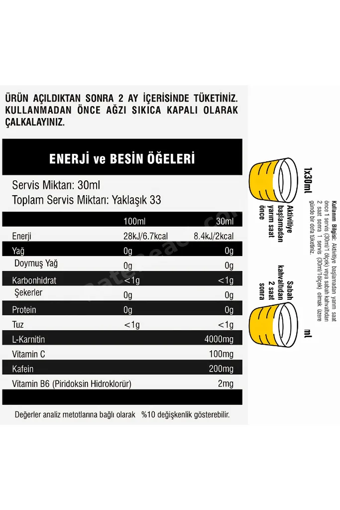 L-Carnitine 4000 Mg 1000 Ml 33 Servis Limon Aromalı + 2 x L-Karnitin Shot Hediyeli