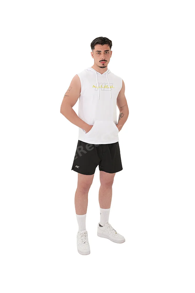 Icon Kapüşonlu Kolsuz T-Shirt Beyaz