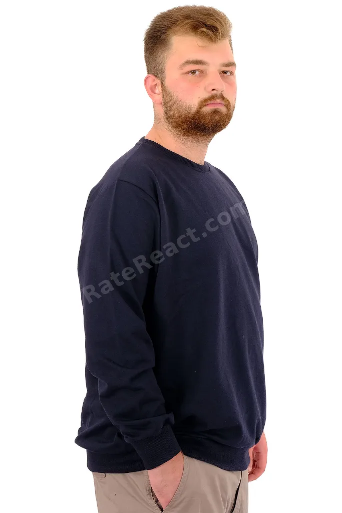 Mode XL Büyük Beden Erkek Basic Sweatshirt Bisiklet Yaka Recycle B24529 Lacivert
