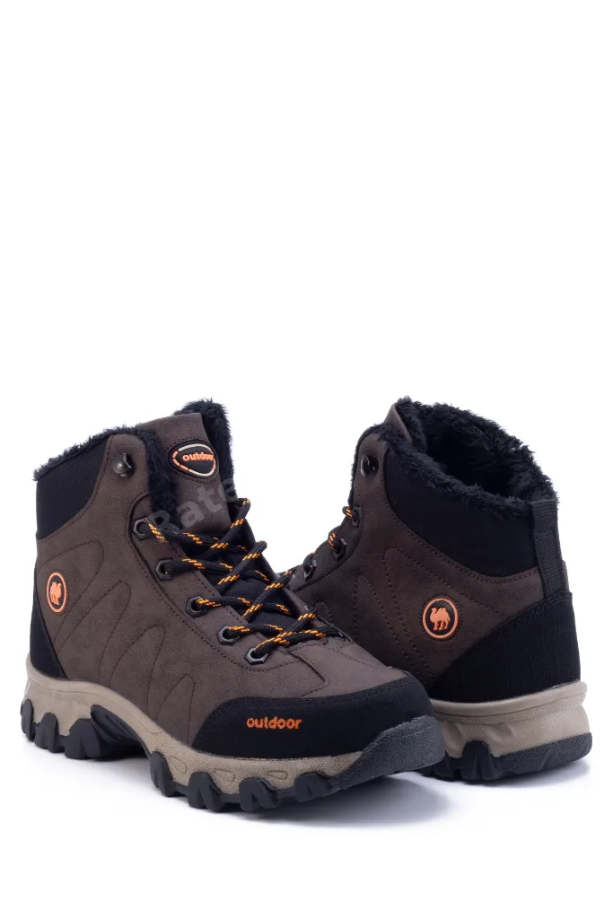 Kahverengi Unisex Outdoor Bot Ayakkabı Kışlık Dayanıklı Kaymaz Taban Bağcıklı 4054u