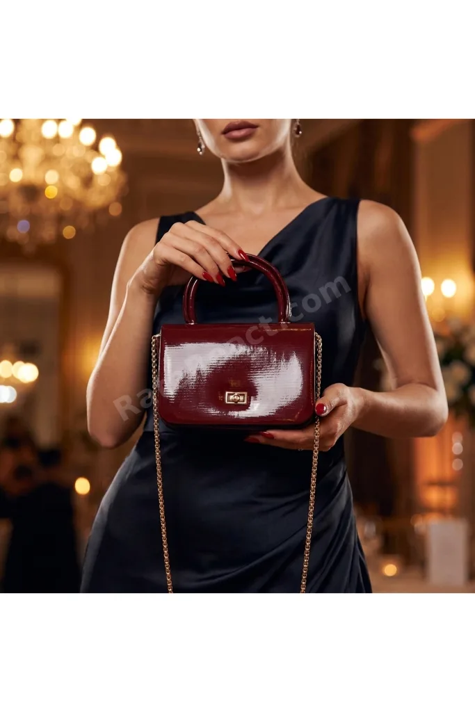 Kadın Mini Kutu Bordo Rugan El Çantası