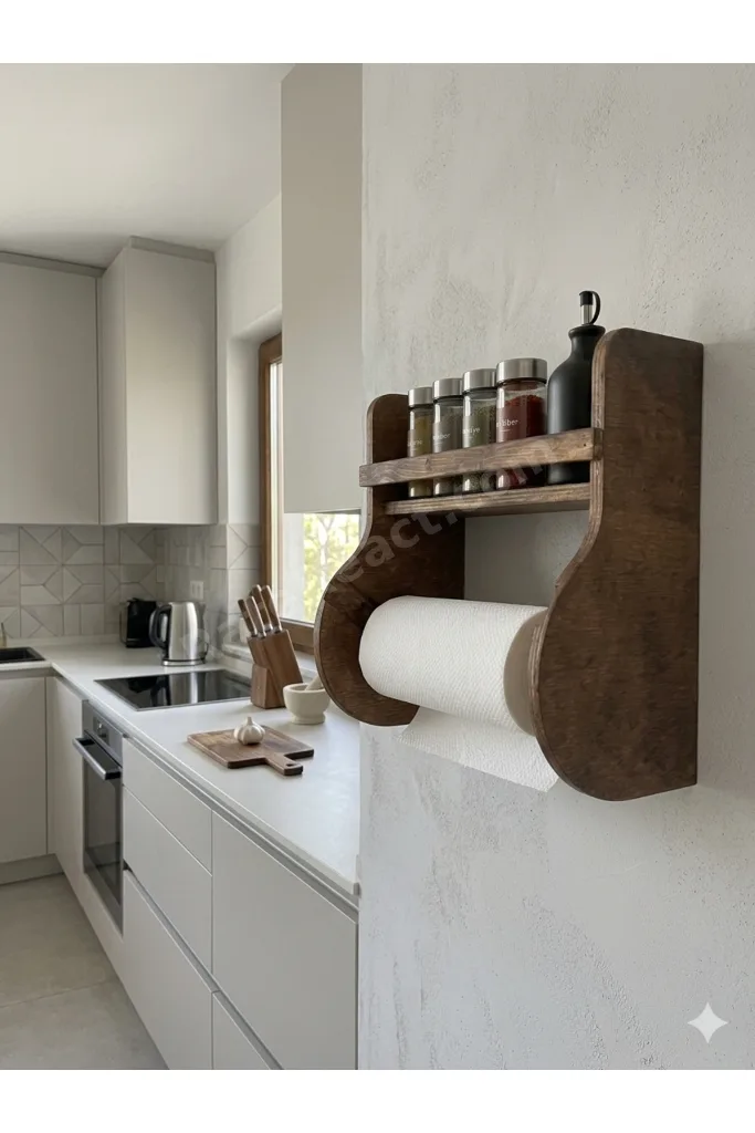 Ahşap Çok Amaçlı Mutfak Banyo Rafı Terek Ve Kağıt Havluluk Düzenleyici Raf