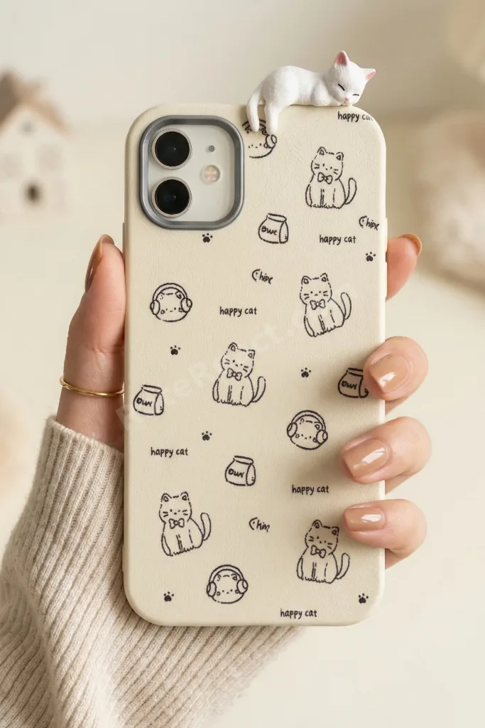 iPhone 11 3D Uyuyan Kedi Figürlü Happy Cat Desenli Silikon Telefon Kılıfı