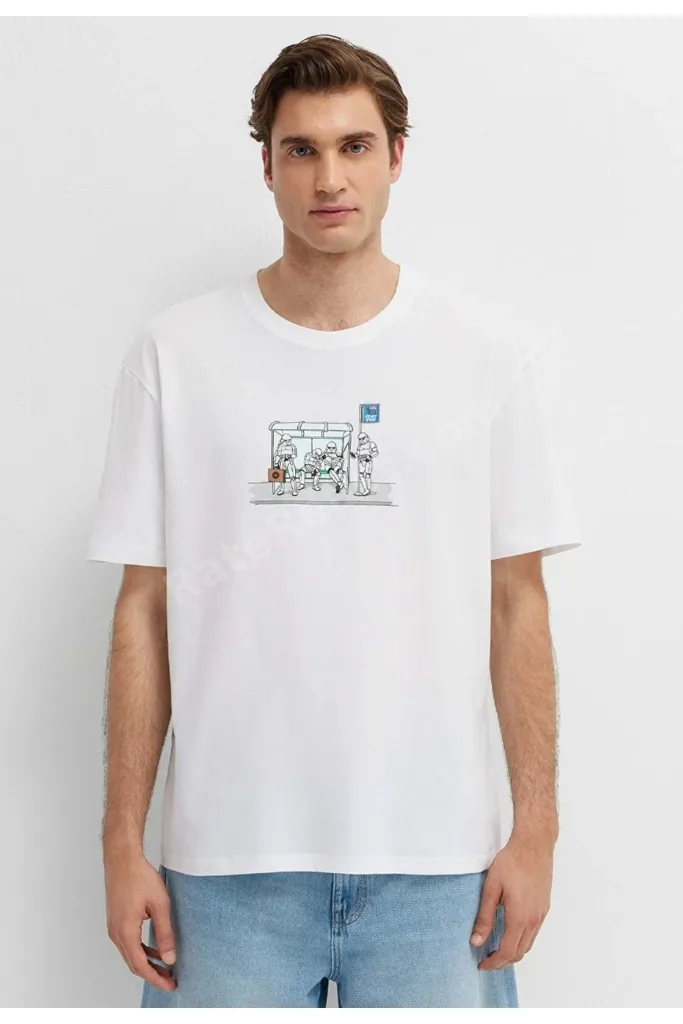 M0613350 Star Wars Baskılı Beyaz Tişört Erkek T-Shirt BEYAZ