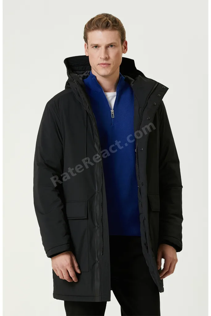 Siyah N-Tech Kapüşonlu Casual Kaban