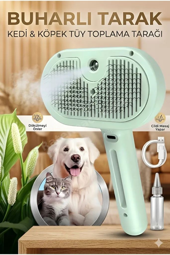Kedi,Köpekler İçin Şarjlı Buharlı Tüy Toplama Temizleme Makinesi Masaj Etkili,Sessiz sulu Yeşil Renk