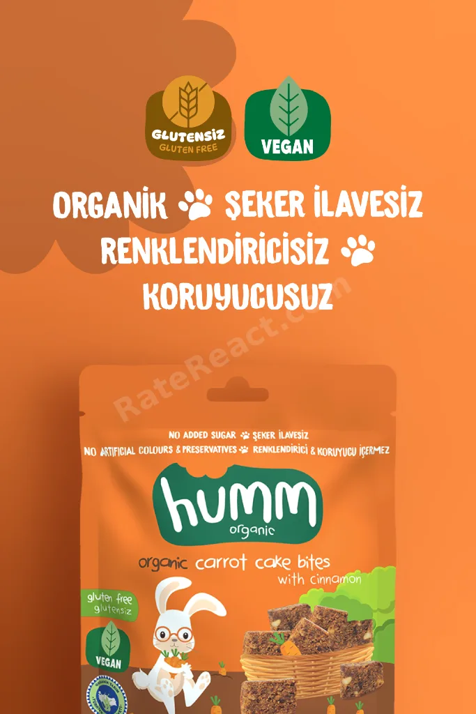 Organik Glutensiz Vegan Havuçlu ve Tarçınlı Kek Atıştırmalık Paketi - 3 adet