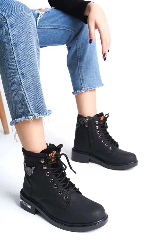 Siyah Unisex Kaymaz Sıcak Astar Fermuarlı Bilekte Bot Kadın Erkek 099NAV