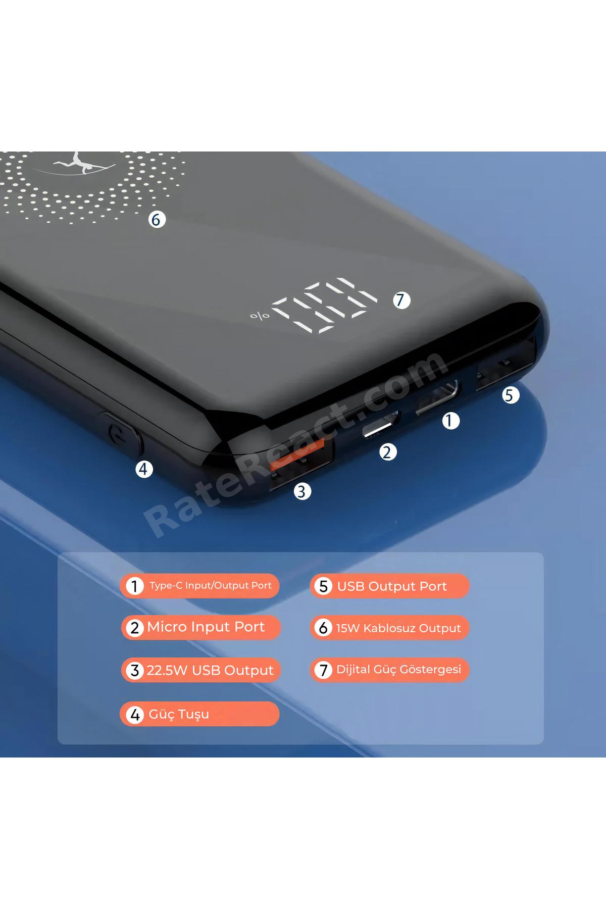 Deji Kablosuz Hızlı Wireless Powerbank 10000 Mah Dijital Göstergeli Taşınabilir Batarya Şarj Cihaz