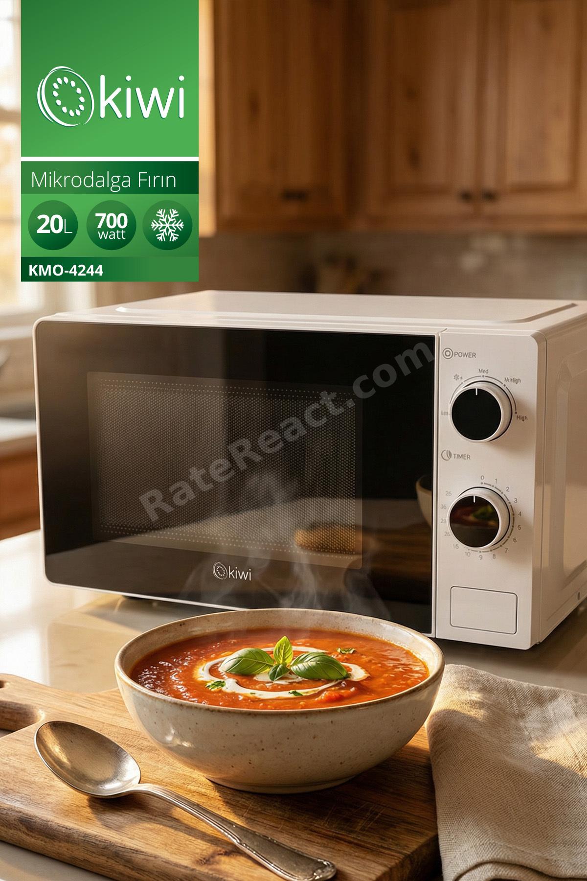 KMO-4244 Mikrodalga Fırın | 20L Kapasite, Defrost, 5 Kademeli Güç