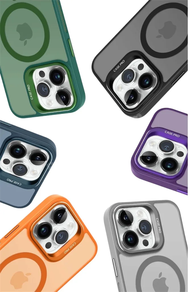 iPhone 14Pro Max Uyumlu Zırh Koruma MagSafe Destekli Standlı Kamera Lens Korumalı Mat Buzlu Şık Kılıf