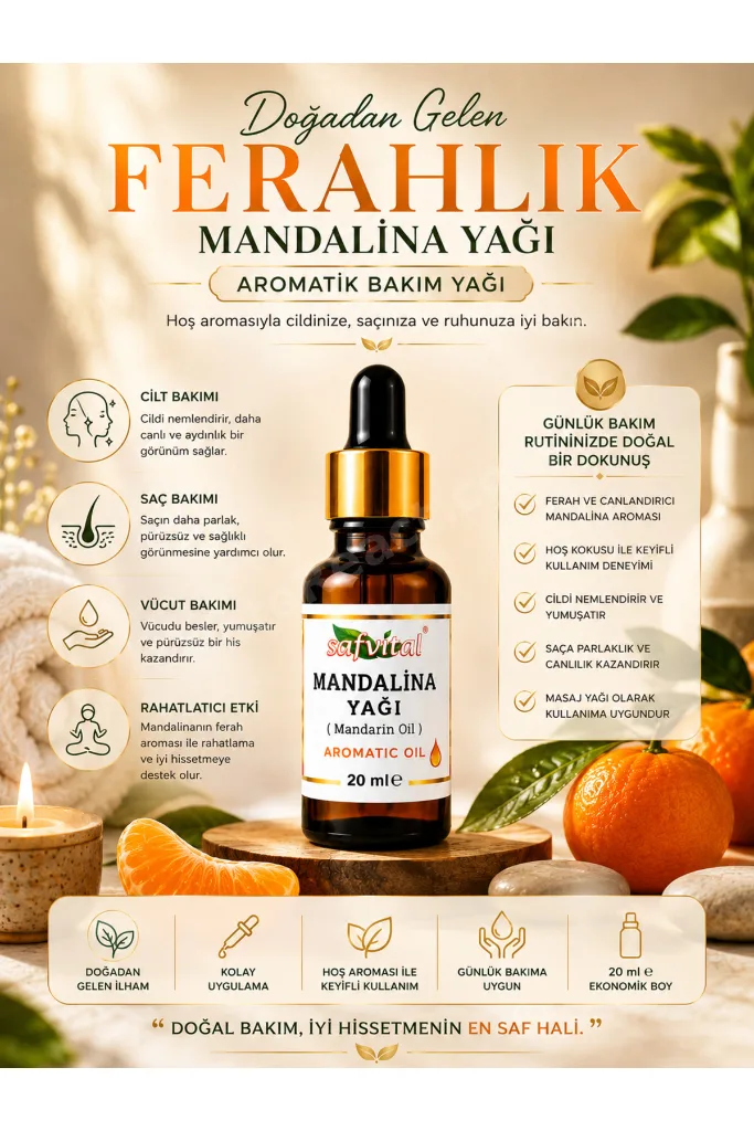 Mandalina Yağı 20 ml Aromatik Bakım Yağı Cilt Saç Vücut ve Masaj Bakımı İçin Premium Mandarin Oil