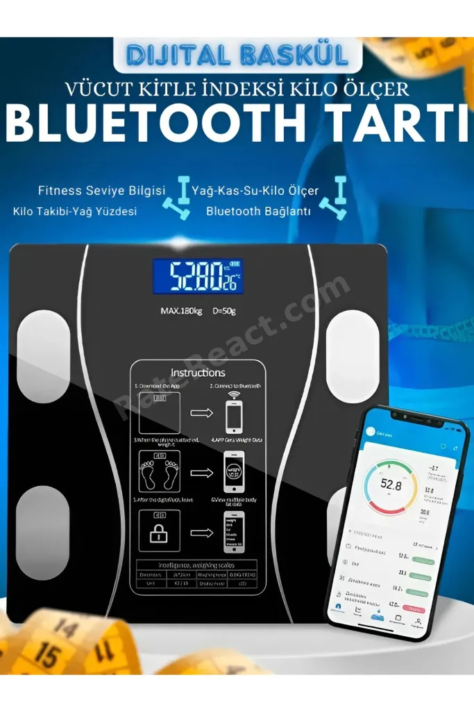 Dijital LCD Banyo Baskül Yağ Su Kas Ölçümü Vücut Kitle Endeksi Bluetooth Kilo Ölçer Tartı
