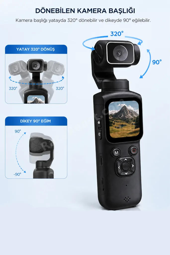 4K Pocket Camera Gimbal Kamera | WiFi Destekli 330° Döner Lensli Akıllı El Kamerası | Yüz Takip Özellikli Mini Vlog Kamerası