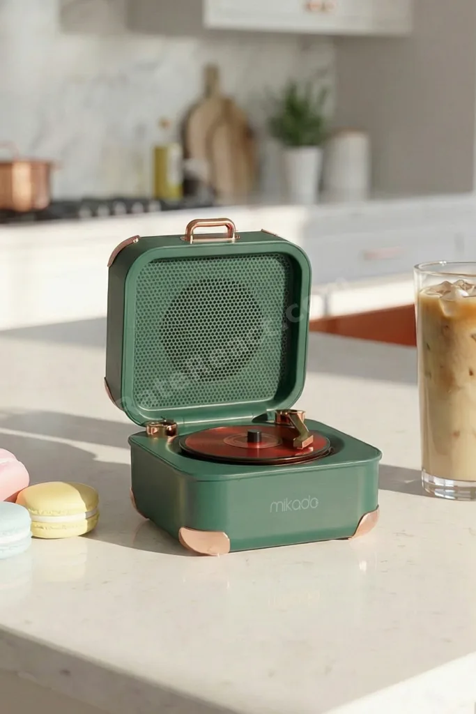 Bluetooth Hoparlör Retro Nostalgia Tasarım Taşınabilir Müzik Kutusu 5W 1200mAh Yeşil TFKart Destekli