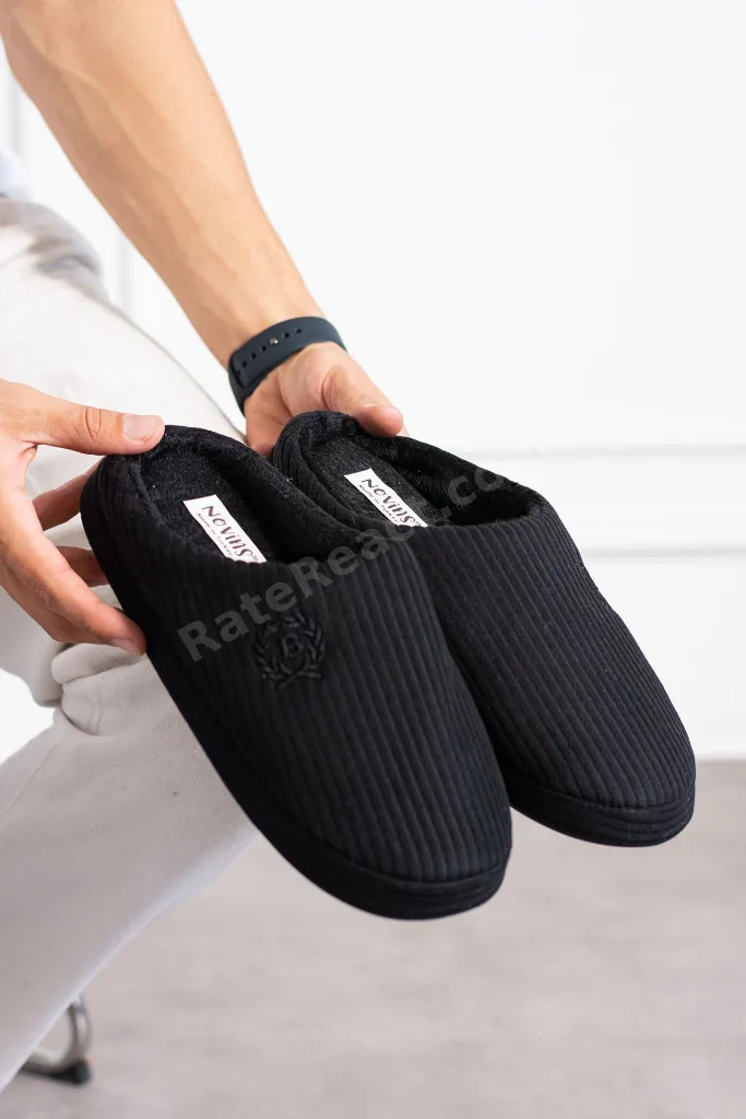 Unisex Nakışlı Kadife Fitilli Desen Rahat Yumuşak Tabanlı İçi Kürklü Ev Terliği
