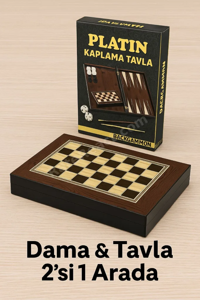 Platin Kaplama Büyük Boy Tavla – Tavla & Dama 2’si 1 Arada, Çizilmez Yüzey Set