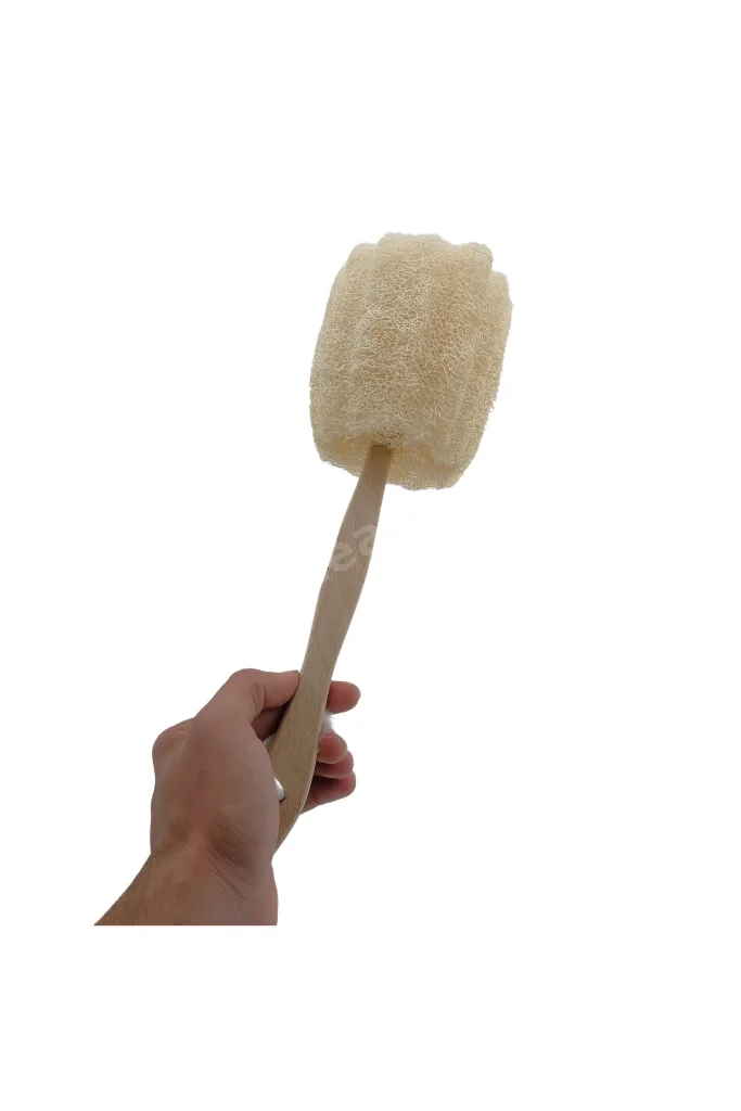 Doğal Kabak Lifi Tahta Saplı - Hamam Vücut Fırçası Selülit Karşıtı Banyo Lifi Peeling Doğal El Yapımı