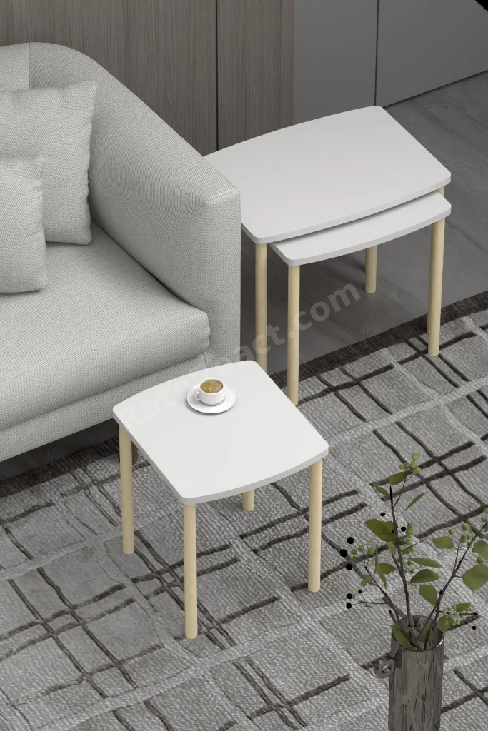 Doğal çam ağacı ayaklı geniş yüzeli modern 3lü zehpa zigon seti şık tasarım