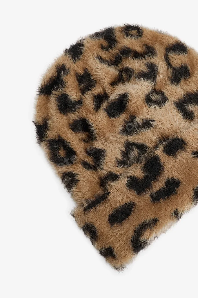 Leopar Desenli Yumuşak Dokulu Bere
